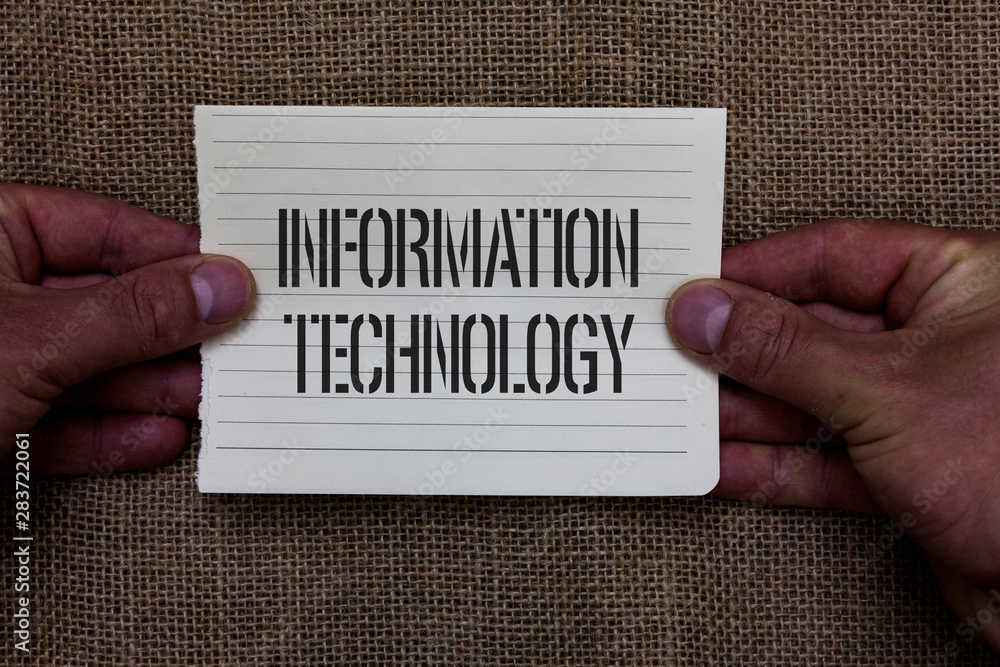 Fototapete text sign showing information technology. conceptual photo use systems to store retrieve transmit se