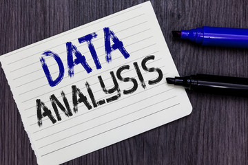 Writing note showing Data Analysis. Business photo showcasing Translate numbers to Analytical...