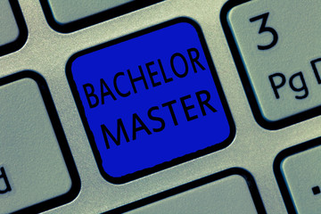Writing note showing Bachelor Master. Business photo showcasing An advanced degree completed after...