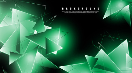 abstract background with glowing green triangles that overlap. isolated black background. vector illustration of eps 10