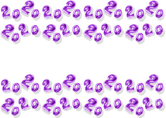 New year decoration 2020. Inflatable violet Numbers on the white Background pattern.Happy New Year and christmas  concept with copy space.