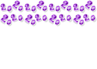 New year decoration 2020. Inflatable violet Numbers on the white Background pattern.Happy New Year and christmas  concept with copy space.