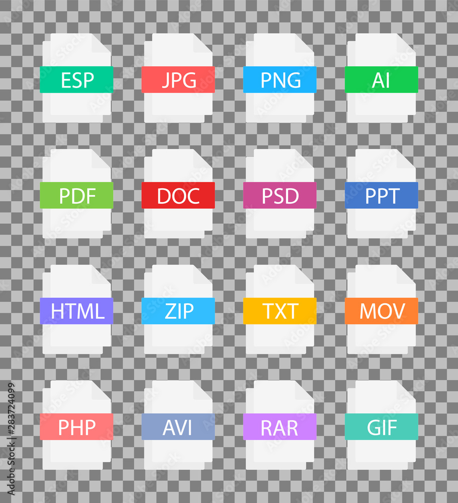 Poster files icons. a set of files in different formats and extensions.