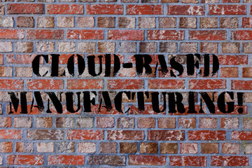 Text sign showing Cloud Based Manufacturing. Business photo text paradigm developed from existing advanced models Brick Wall art like Graffiti motivational call written on the wall