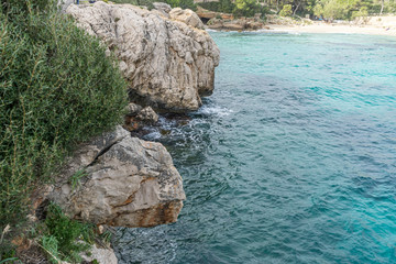 Paradise, turquoise Mediterranean sea waters on the beaches of the island of Mallorca, Balearic Islands, Spain