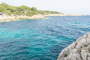 Paradise, turquoise Mediterranean sea waters on the beaches of the island of Mallorca, Balearic Islands, Spain