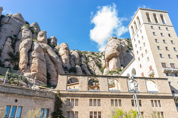 Sanctuary of Our Lady of Montserrat, place of worship on top of the mountain. Montserrat is a rock massif traditionally considered the most important and significant mountain in Catalonia, Spain