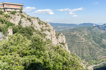 Sanctuary of Our Lady of Montserrat, place of worship on top of the mountain. Montserrat is a rock massif traditionally considered the most important and significant mountain in Catalonia, Spain