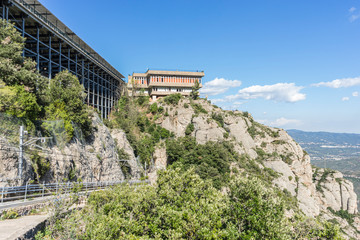 Sanctuary of Our Lady of Montserrat, place of worship on top of the mountain. Montserrat is a rock massif traditionally considered the most important and significant mountain in Catalonia, Spain