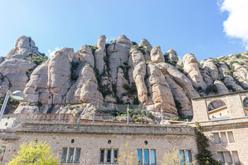 Sanctuary of Our Lady of Montserrat, place of worship on top of the mountain. Montserrat is a rock massif traditionally considered the most important and significant mountain in Catalonia, Spain