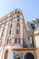 Sanctuary of Our Lady of Montserrat, place of worship on top of the mountain. Montserrat is a rock massif traditionally considered the most important and significant mountain in Catalonia, Spain