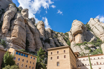 Sanctuary of Our Lady of Montserrat, place of worship on top of the mountain. Montserrat is a rock massif traditionally considered the most important and significant mountain in Catalonia, Spain