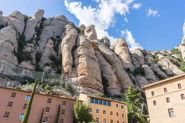 Sanctuary of Our Lady of Montserrat, place of worship on top of the mountain. Montserrat is a rock massif traditionally considered the most important and significant mountain in Catalonia, Spain