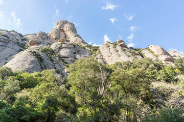 Sanctuary of Our Lady of Montserrat, place of worship on top of the mountain. Montserrat is a rock massif traditionally considered the most important and significant mountain in Catalonia, Spain