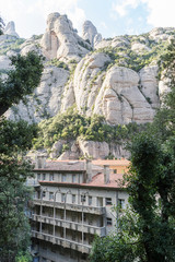 Sanctuary of Our Lady of Montserrat, place of worship on top of the mountain. Montserrat is a rock massif traditionally considered the most important and significant mountain in Catalonia, Spain