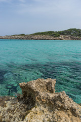 turquoise Mediterranean sea waters on the beaches of the island of Mallorca, Balearic Islands, Spain