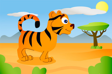 Tiger african animal in cartoon style on africa background
