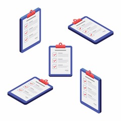 Check list, Clipboard, Document, Finance, Business, Isometric, No background, Isolated, illustration, Vector, Flat icon