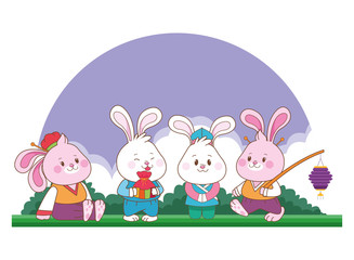 Rabbits celebrating mid autumn festival cartoons