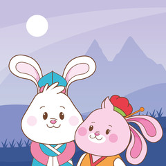 Rabbits in mid autumn festival cartoons
