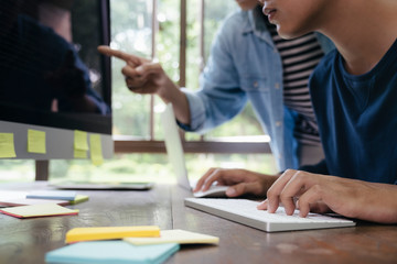 Programmers and developer teams are coding and developing software