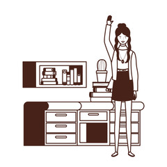 silhouette of woman with bookshelf of wooden and books