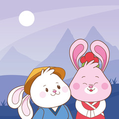 Rabbits in mid autumn festival cartoons