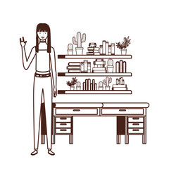 silhouette of woman with bookshelf of wooden and books