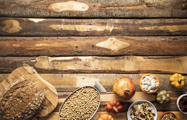 Flat lay autumn traditional food frame