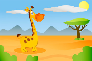 Giraffe african animal in cartoon style on africa background