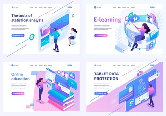 Set isometric landing pages, on the topic of online training, information security, data Analytics. For website and mobile apps development