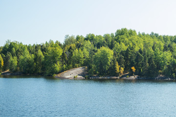 Small rocky island in lake Saimaa, near lappeenranta, Finland.