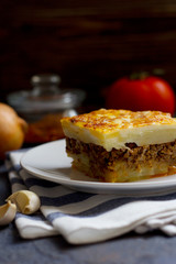 Greek moussaka with ground beef and potatoes