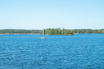 Yacht on the lake Saimaa on a sunny summer day, Lappeenranta, Finland