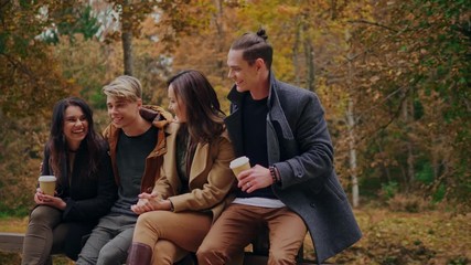 Happy friends in autumn park