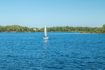 Yacht on the lake Saimaa on a sunny summer day, Lappeenranta, Finland