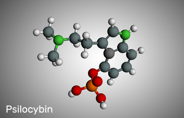 Psilocybin alkaloid molecule. It is naturally psychedelic prodrug