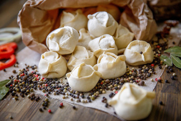 Fototapeta na wymiar Homemade meat dumplings - russian pelmeni.
