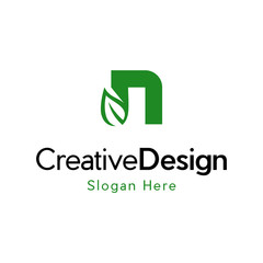 N logo with leaf element, letter N with leaf concepts N logo template letter N icon nature logo template