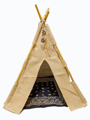 Cherokee Indians canvas tent ( yurt ) teepee isolated on white background . © Nitiphonphat