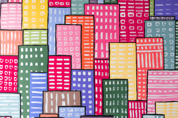 Pattern painted city on wall texture background.