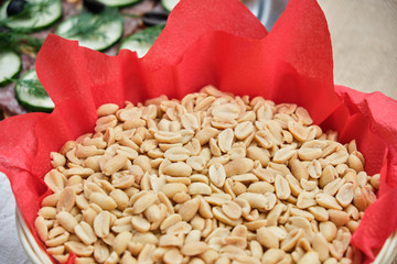 Salted peanuts close up. Natural nuts. Treat