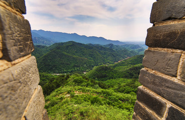 Great Wall of China in summer landscape. 