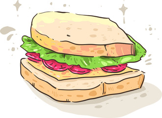 sandwich with ham , cheese , tomatoes and bread. sandwich vector illustration