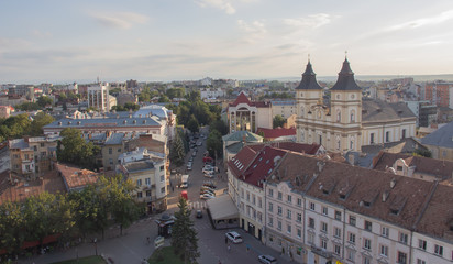 Naklejka na ściany i meble Tourist walk around the city. View of the city of Ivano-Frankivsk, the sights of the city.