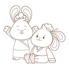 Rabbits in mid autumn festival cartoons