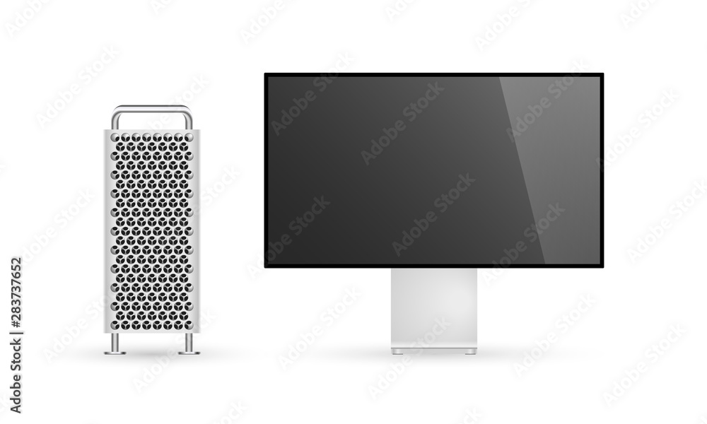 Poster realistic set computer desktop and monitor illustration vector illustrator ai eps