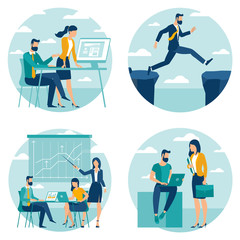 Flat design business concept set