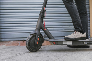 Bottom view e-scooter rider taking a break