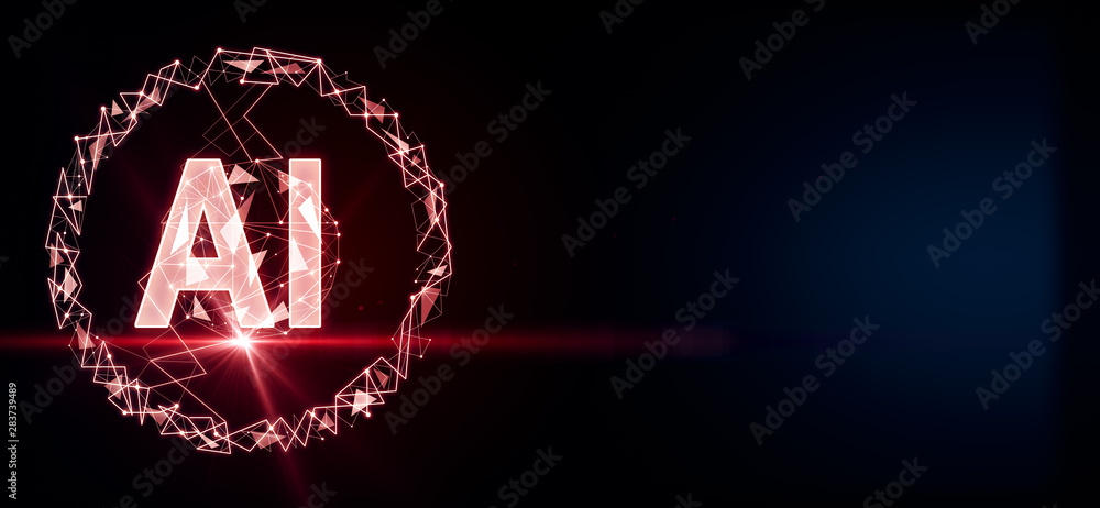 Aufkleber artificial intelligence concept with big ai letters and red flash at dark background.